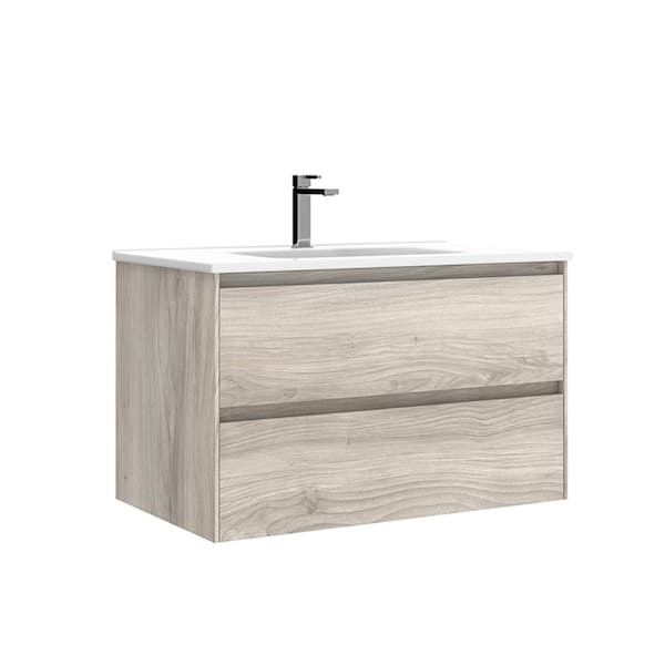 WS Bath Collections Start 20-in Sandy Gray Single Sink Bathroom Vanity with Ceramic White Ceramic Top (Mirror Included)