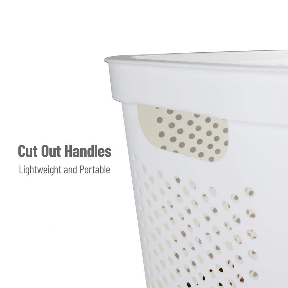 White Plastic Collapsible Upright Laundry Hamper with Lid