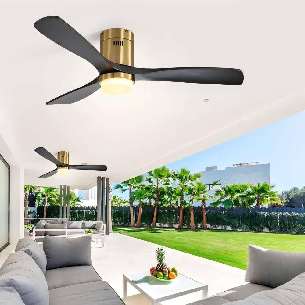 52 in. LED Indoor Glod Soild Wood Blade Noiseless Ceiling Fan with Light Kit and Remote Control price history on PriceWatchPro