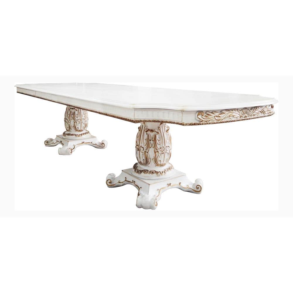 120" Antique Pearl Double Pedestal Extendable Dining Table