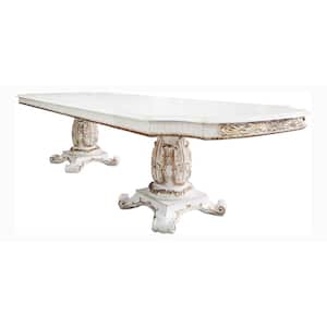 Vendome 120 in. Rectangle Antique Pearl Wood Top with Double Pedestal