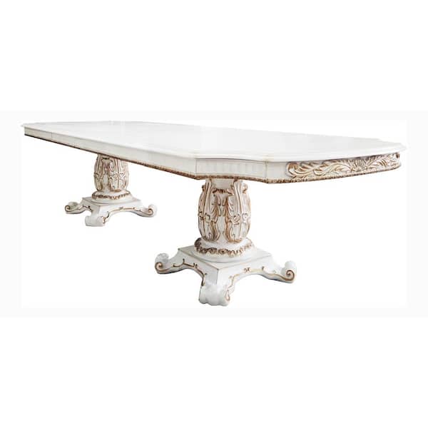 Acme Furniture Vendome 120 in. Rectangle Antique Pearl Wood Top with Double Pedestal