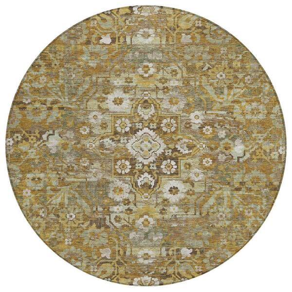 Chantille Machine Washable Indoor/Outdoor Abstract ACN2782 Walnut 8 ft. x 8 ft. Round Rug