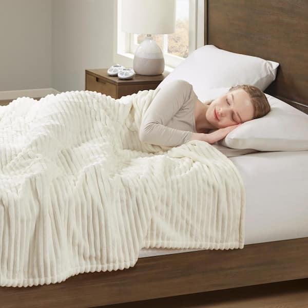 Corded Plush Ivory Plush Twin Electric Blanket