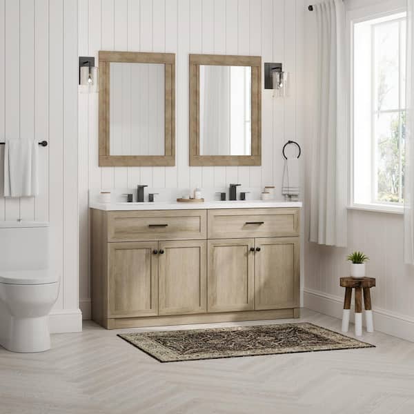 Home Decorators Collection Charbury 60 in. W x 22 in. D x 34 in. H Double  Sink Freestanding Vanity in Light Oak w/ White Engineered Stone Top  HDTC60VW - The Home Depot