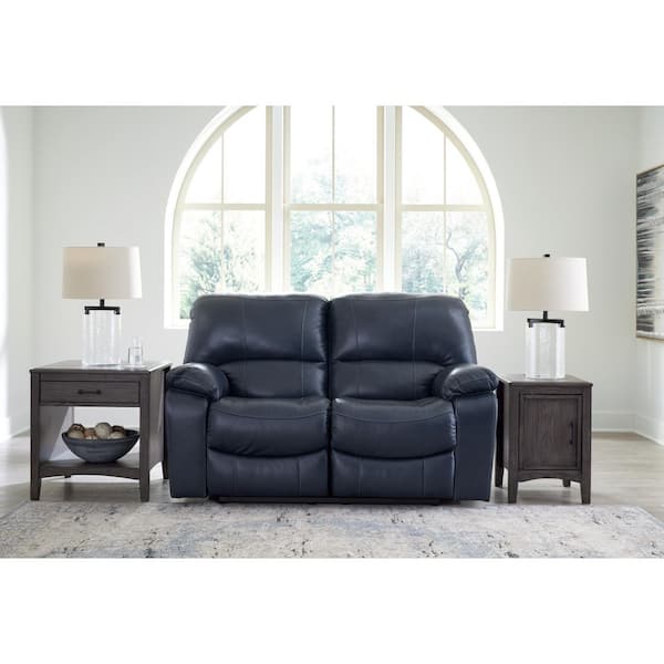 Leesworth 65 in. Solid Leather Match 2-Seater Power Reclining Loveseat with USB Ports in Blue