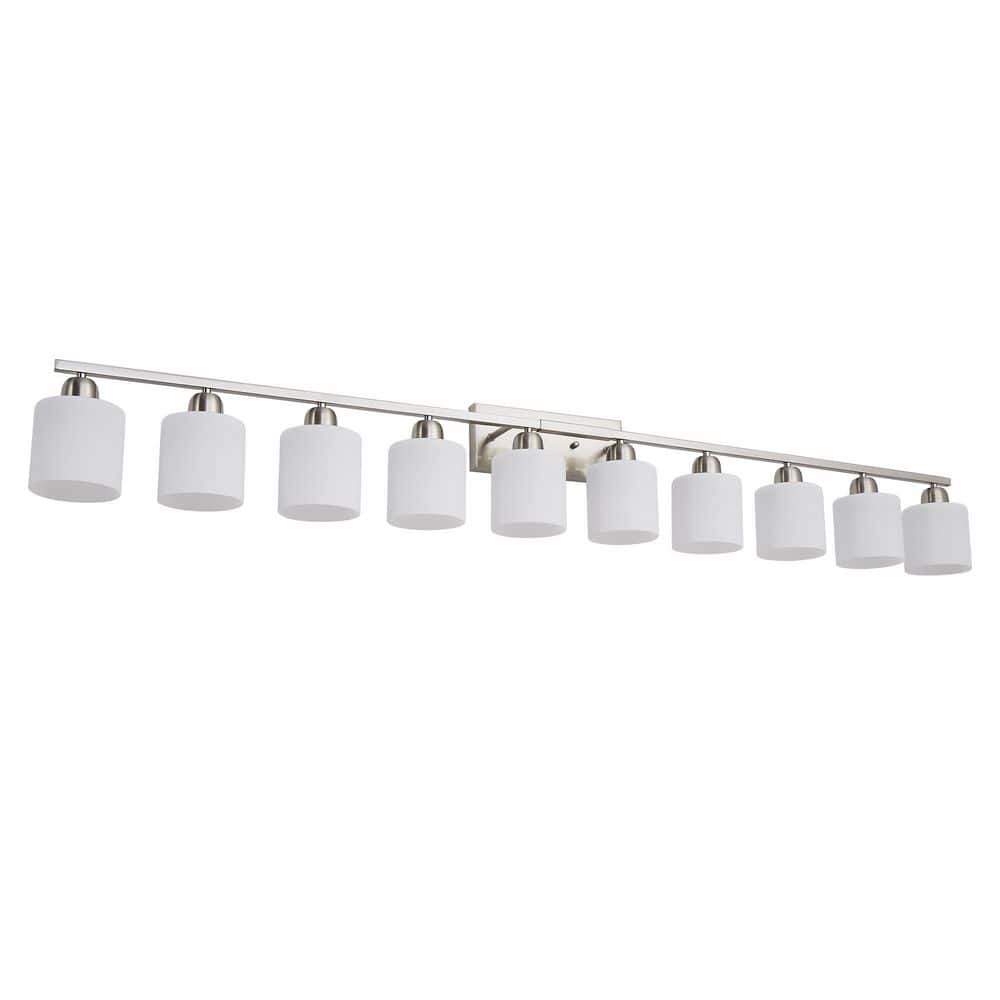Modern 65 in. 10-Light Chrome Vanity Light Wall Sconce with Milky White Frosted Glass Shades price history on PriceWatchPro