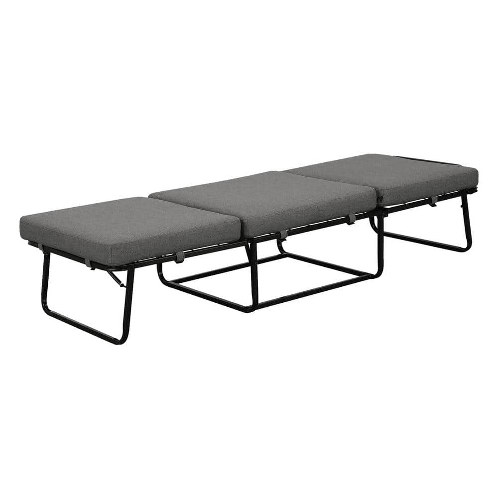 Gray Steel Folding Bed Ottoman with Storage