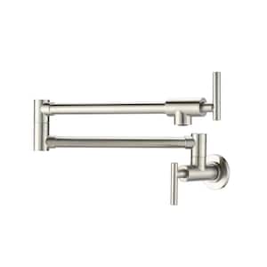 Wall Mounted Pot Filler in Brushed Nickel 360° 4 GPM Kettle Faucets for Contemporary Kitchens
