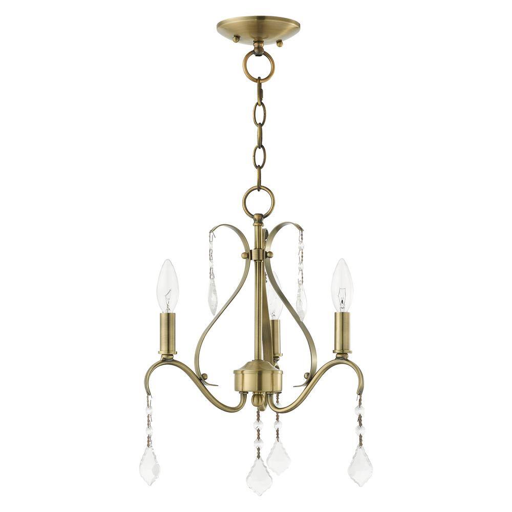 Antique Brass Mini Chandelier with Clear Crystals