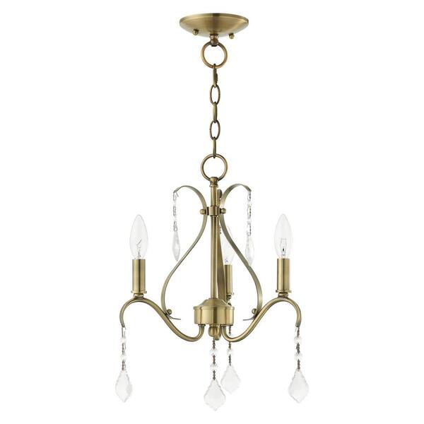 Livex Lighting Caterina 3 Light Antique Brass with Clear Crystals Chandelier  40843-01 - The Home Depot