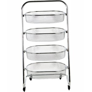 4 Tier Metal 4-Wheeled All-Purpose Basket Cart in Silver