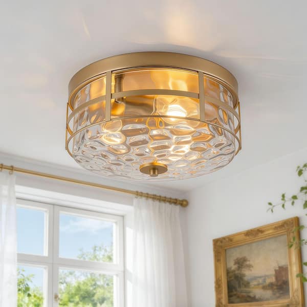 かなでもの　Gold × Glass　Ceiling Light 3 TinHon Modern Gold 3-Light Clear Ripple Glass Flush Mount Ceiling