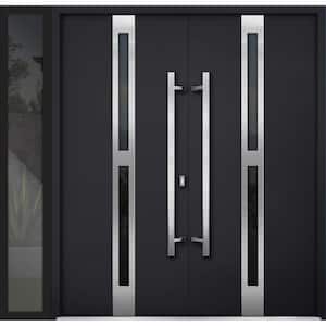 1755 84 in. x 80 in. Left-hand/Inswing Sidelite Tinted Glass Black Enamel Steel Prehung Front Door with Hardware