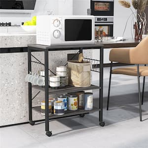 3-Tier Kitchen Baker's Rack Microwave Oven Storage Cart with Hook Charcoal