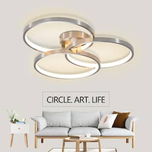 3 Ring Design 19.69 in. 1-Light Chrome LED Semi-Flush Mount Ceiling Lamp