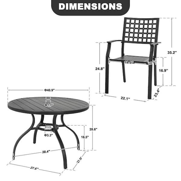 Black 5-Piece Metal Round Outdoor Dining Set, 4 Stackable Chairs and 41 Inch Round Dining Table with Umbrella Hole