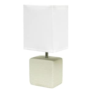 11.8 in. Off White Faux Stone Table Lamp with White Fabric Shade