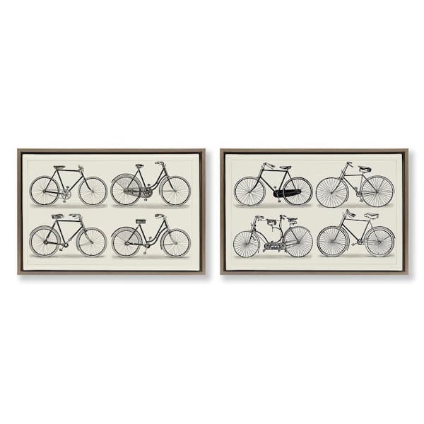 Stupell Industries Vintage Bicycle Styles by Vision Studio 2 Pieces Brown Floater Frame Typography Graphic Art Print 21 in. x 31 in.