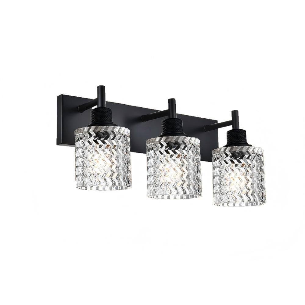 24 in. 3-Light Black Industrial Vanity Light Fixture with Hammered Glass Shade for Bathroom Mirror, Porch, Stairway price history on PriceWatchPro