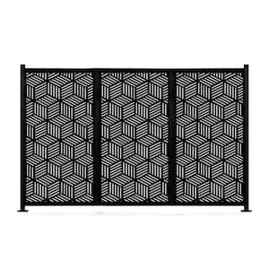 New Style MetalArt Laser Cut Metal Black Privacy Fence Screen, HoneyComb, 2-Pole with 3-Panel 48 in. x 72 in./Set