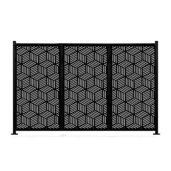 Ejoy New Style MetalArt Laser Cut Metal Black Privacy Fence Screen, HoneyComb, 2-Pole with 3-Panel 48 in. x 72 in./Set