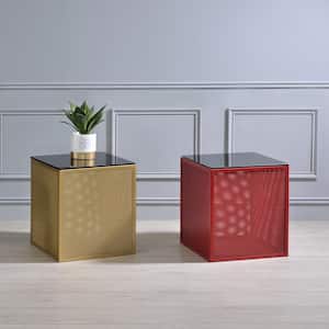 Hydes 15.75 in. Red Coating Square Glass Top Side Table