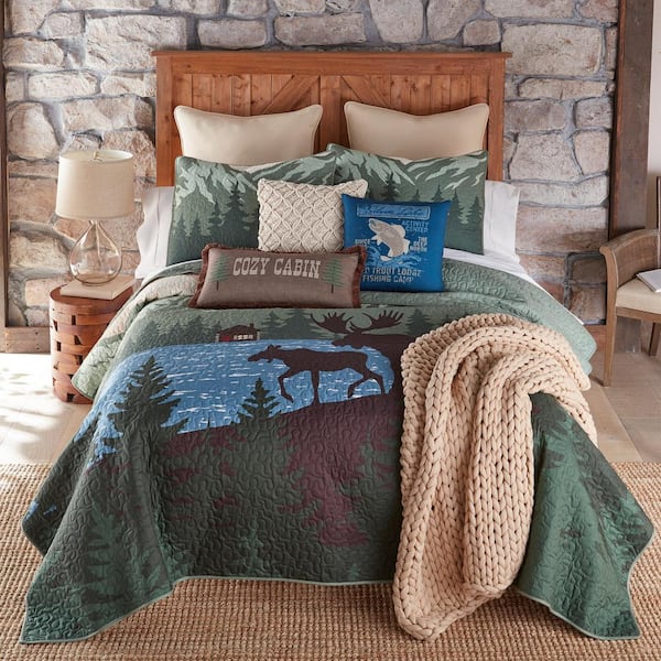 DONNA SHARP Moose Retreat UCC 3-Piece Blue and Brown King Polyester Quilt  Set 60487 - The Home Depot