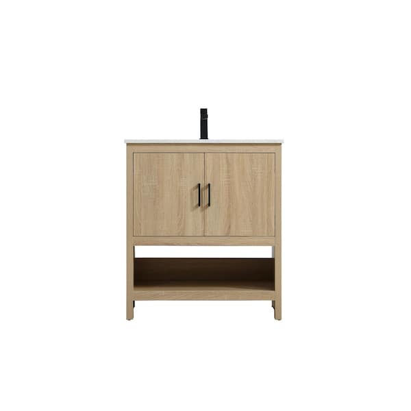 30 in. Single Sink Mango Wood Bath Vanity with White Engineered Marble Top