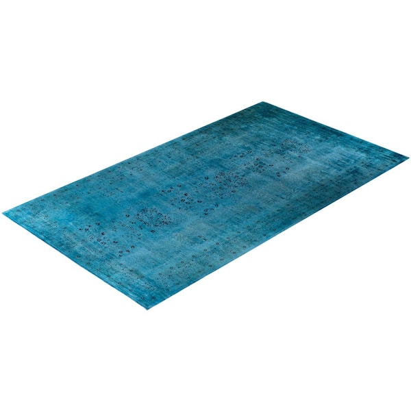 Overdyed Blue 10 ft. x 18 ft. Solid Wool Indoor Area Rug