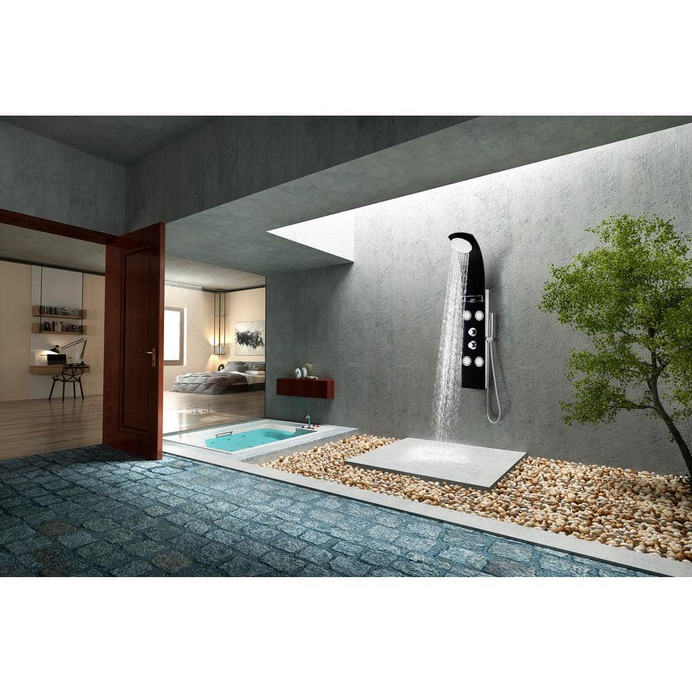 Colossal 56'' Black Tempered Glass Shower Panel with Adjustable Jets