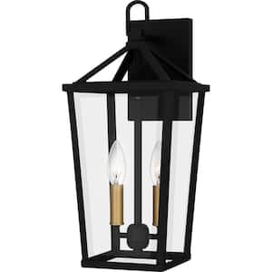 Hull 17.5 in. Matte Black Hardwired Outdoor Wall Lantern Sconce