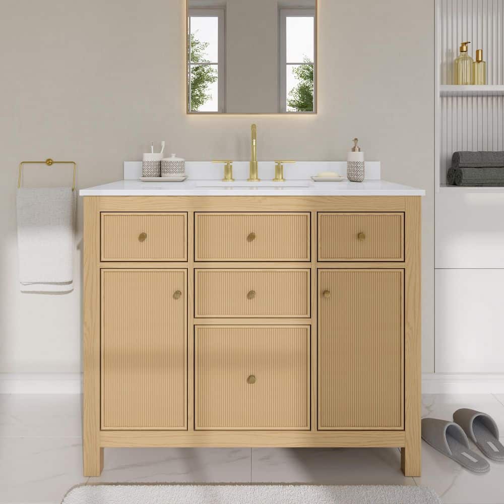 Pendry 42 in. Single Freestanding Tanned Oak Bath Vanity with White Quartz Top Assembled price history on PriceWatchPro