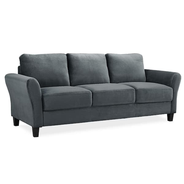 Wesley 80.3 in. Round Arm Polyester Rectangle 3-Seater Sofa in Dark Grey