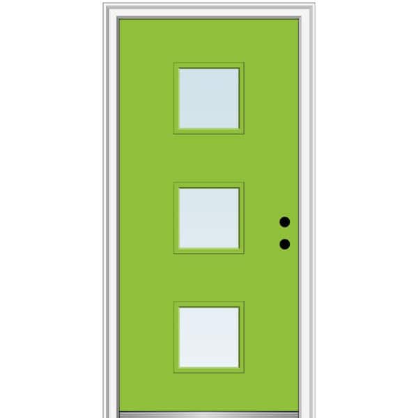 MMI Door 32 in. x 80 in. Aveline Low-E Glass Left-Hand Inswing 3-Lite Clear Modern Painted Fiberglass Smooth Prehung Front Door