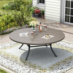 vicllax 63 in. Black Round Metal Outdoor Patio Dining Table with