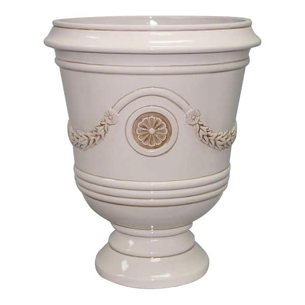 Southern Patio Porter 15.50 in. W x 15.50 in. Resin Outdoor Urn Planter, Ivory White
