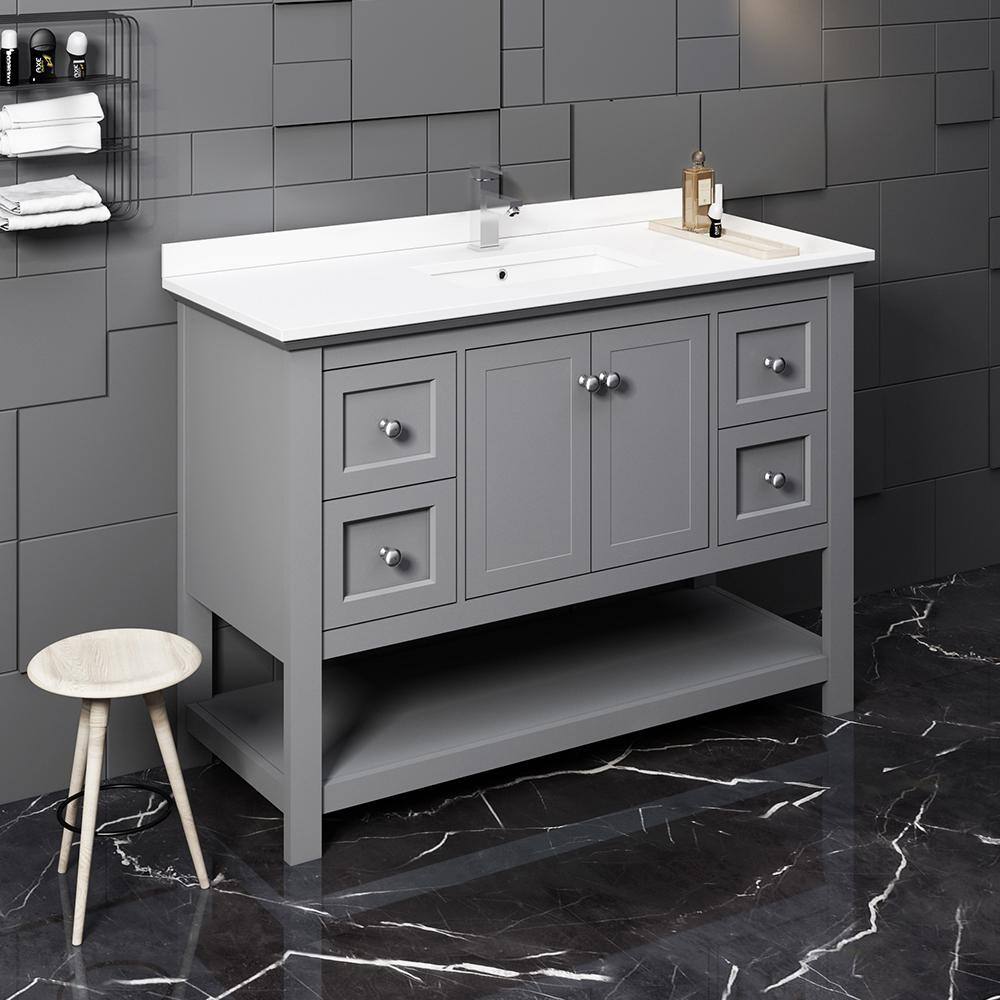 Gray 48" Single Bathroom Vanity with Quartz Top