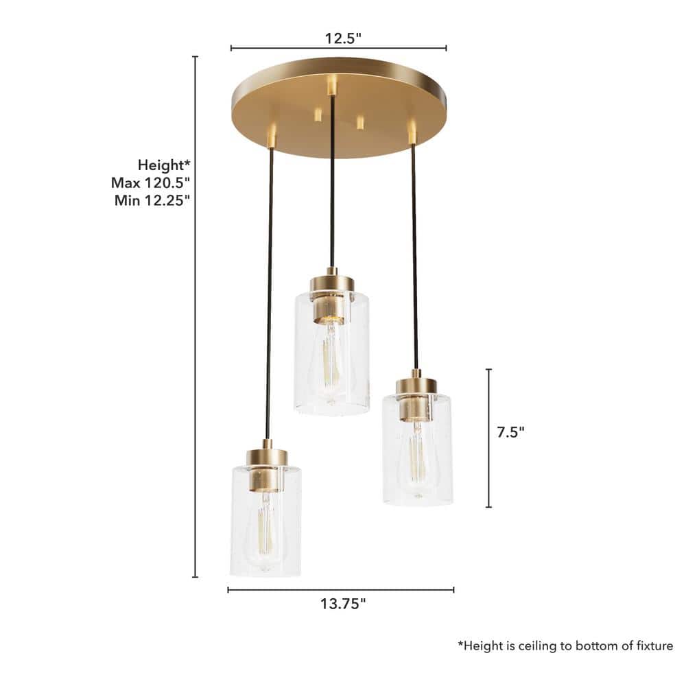 Alturas Gold 3-Light Seeded Glass Cluster Pendant