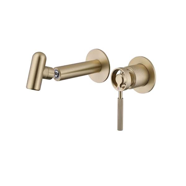 Tomfaucet Single Handle Wall Mounted Bathroom Faucet in Brushed Gold