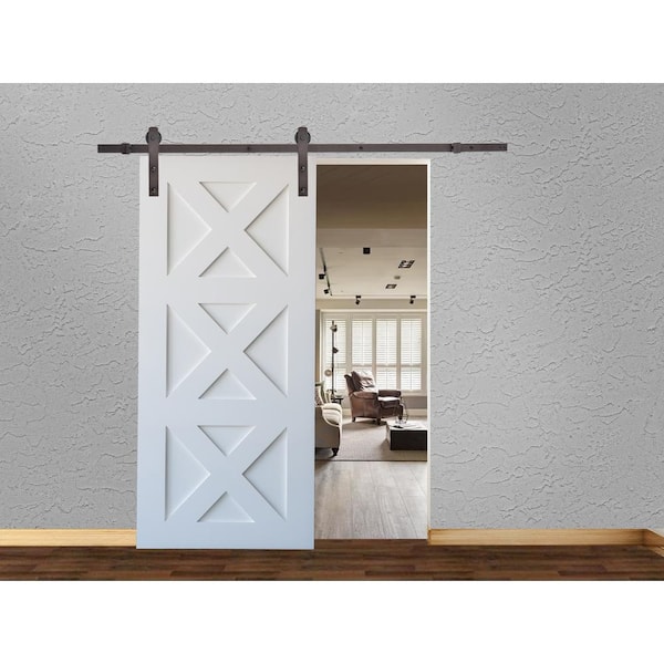 96 in. Antique Bronze Classic Bent Strap Barn Style Sliding Door Track and Hardware Set