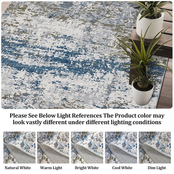 5 ft. x 7 ft. Blue Modern Abstract Pattern Washable Non-Slip Low
