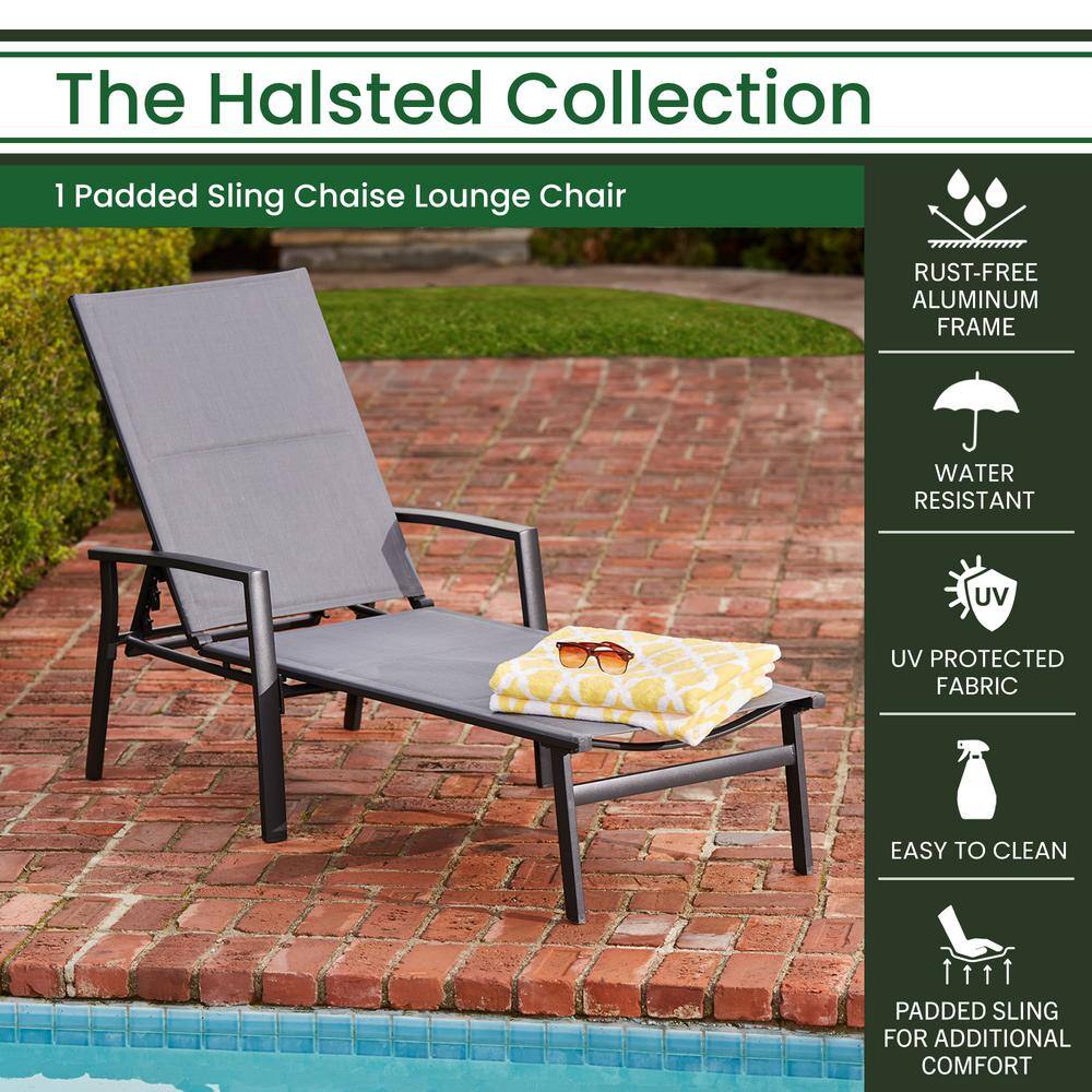 Halsted Deluxe Cool Gray Padded Sling Outdoor Chaise Lounge