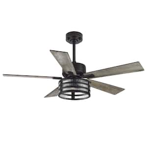 52 in. Indoor Black Ceiling Fan with Remote and Light Kit Included