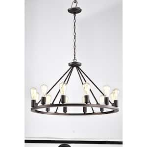 Indoor 12-Light Oil Rubbed Bronze Metal Chandelier Uplight without Shade Adjustable Height