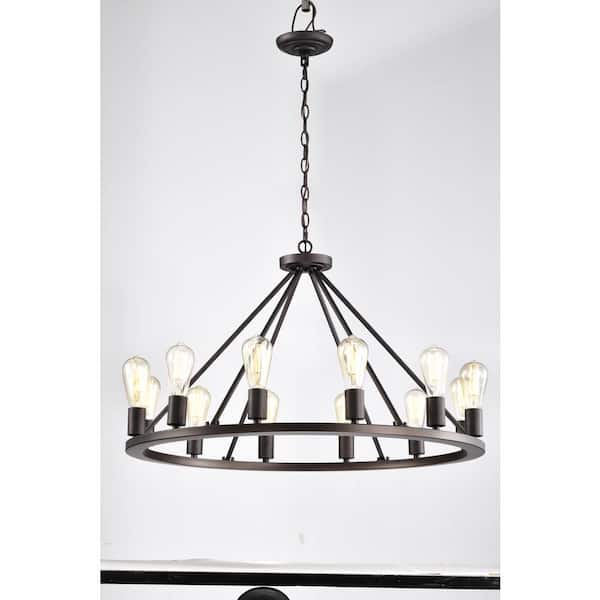 Unbranded Indoor 12-Light Oil Rubbed Bronze Metal Chandelier Uplight without Shade Adjustable Height