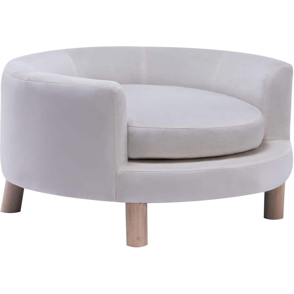 28-Inch White Velvet Elevated Circular Pet Sofa