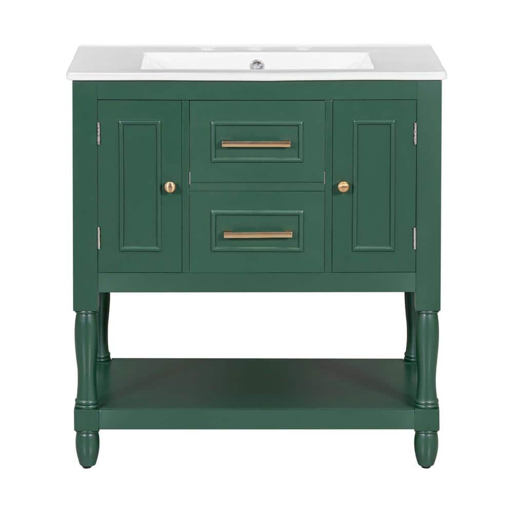 30 in. Minimalism Freestanding Bathroom Vanity Green Storage Cabinet with W