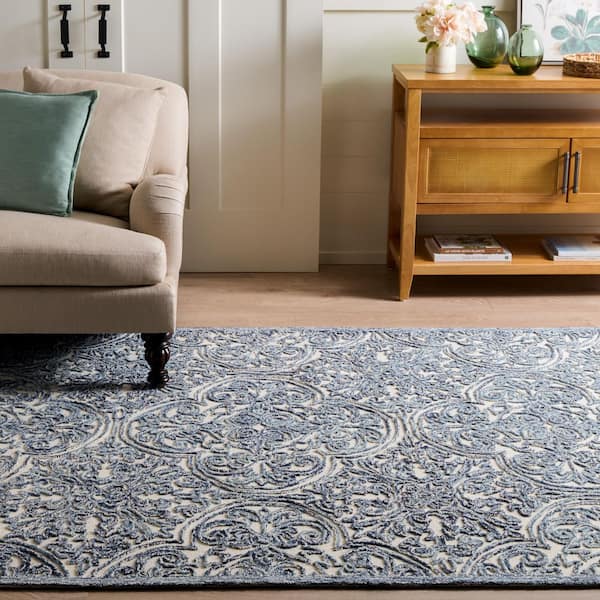 Martha Stewart 8 ft. x 10 ft. Ivory/Blue Floral Ornate Area Rug