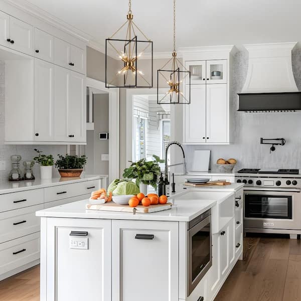 8-Light Brass Gold Island Chandelier, Modern Farmhouse Black Hanging Pendant Light for Dining Room, Kitchen Island